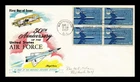 DR JIM STAMPS US COVER AIR FORCE 50TH ANNIVERSARY AIR MAIL FDC BLOCK FLUEGEL
