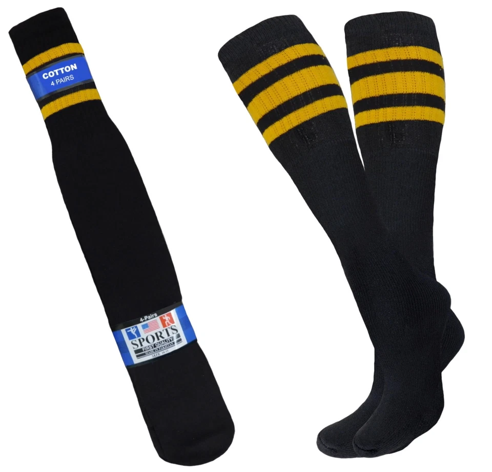 Paquete de 4 calcetines de tubo negros a rayas de 22 pulgadas de largo calcetines de algodón de la vieja escuela 6 COLORES Foto 4 de 4