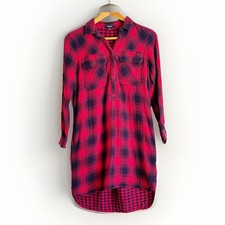 Madewell Womens Shirt Dress Sz XXS Buffalo Plaid Red Pockets Cabin Country Chic