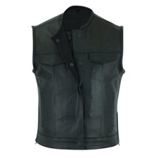 Men's Black Leather Vest Motorcycle Biker Vest With Multi Pockets Biker Style