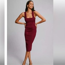Anthropologie Bodycon Square Neck Sweater Dress Sleeveless XXS Wine