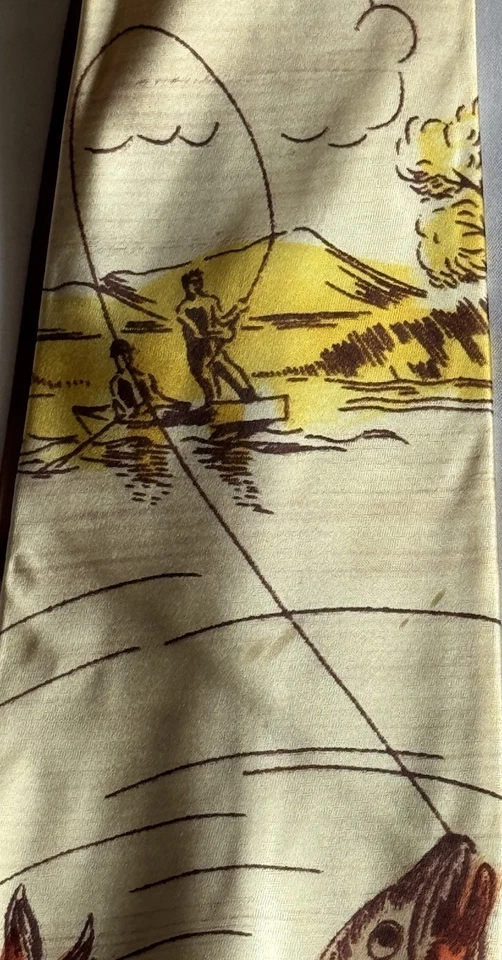 Corbata vintage estampada melodía por ARCO Fish, corbata de pesca naranja amarilla para hombre 4x52 Foto 3 de 4