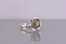 Taxco Sterling Silver 15mm Dimensional Rose Flower Band Ring Mex 925 Adj Sz: 7
