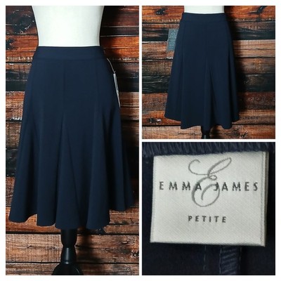 Emma James Flare Skirt 4 Petite Dark Navy Blue Flared Side Zip Stretch NWT 