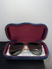 Authentic Gucci GG0062S 003 57mm Aviator Sunglasses Green/Red Unisex Sunglasses