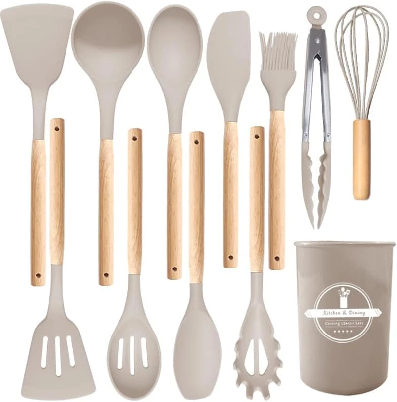 12 Pcs Kitchen Utensils Set, 446°F Heat Resistant Silicone Cooking Utensils Set,