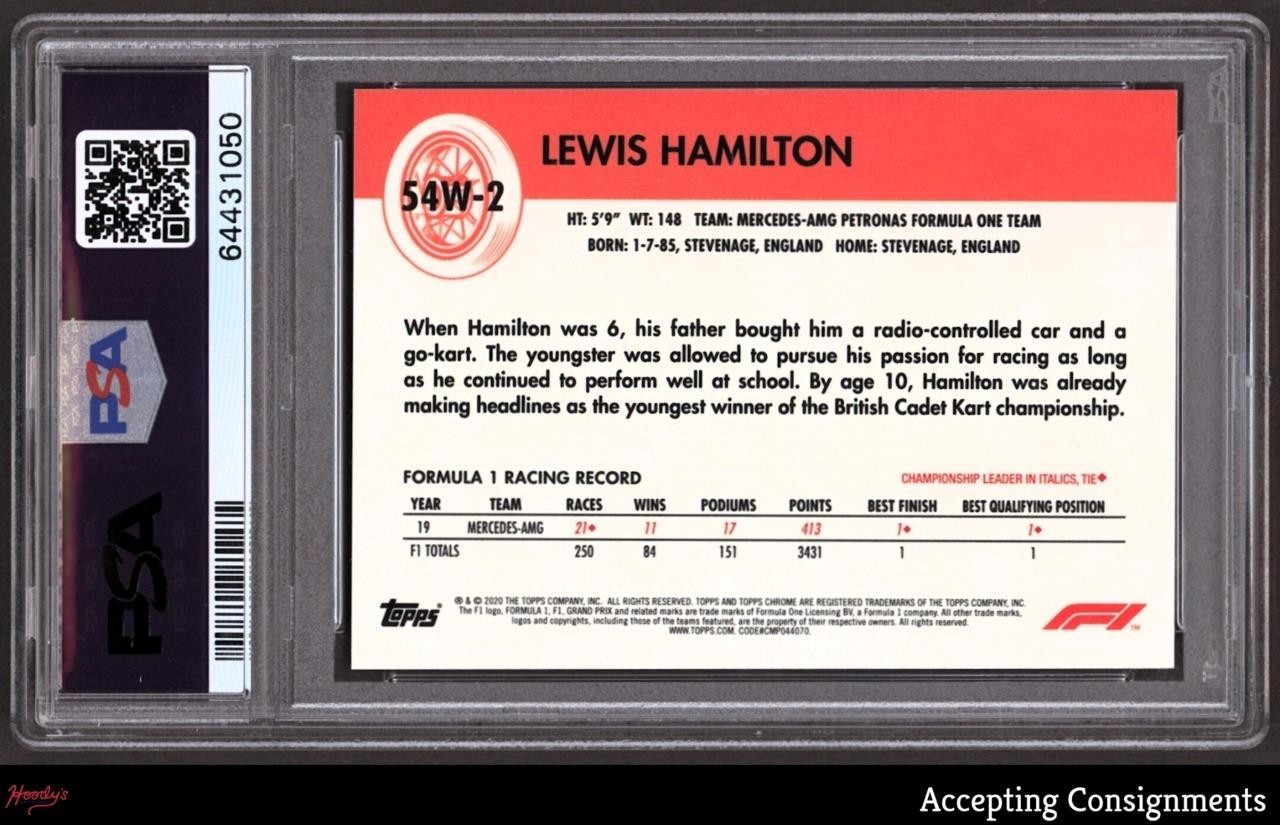 2020 Topps Chrome F1 1954 World on Wheels #2 Lewis Hamilton PSA 10 GEM MINT view 2