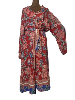 NWT Emma & Michele Dress Women s Large Red And Blue Floral Long Sleeve V Neck