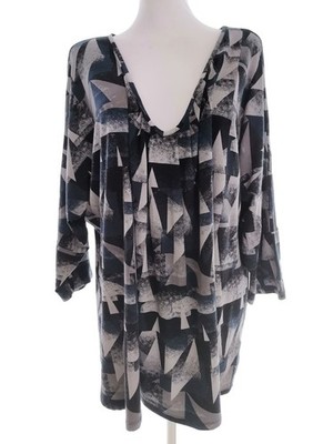 ZIZZI Damen Tunika Bluse Gr. L Marineblau Viskose 3/4 Ärmel Geometrisch