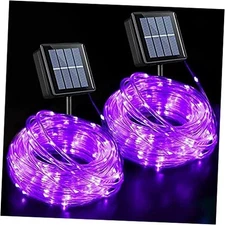  2 Pack Solar Christmas Lights, Each 33ft 100 LED Rope Lights, 8 Modes Purple
