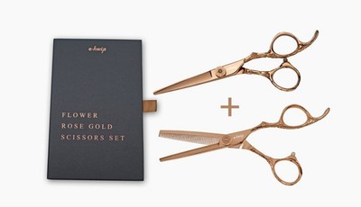 Scherenset e-kwip Flower Rose Gold Set (Modellierschere und Haarschneideschere)