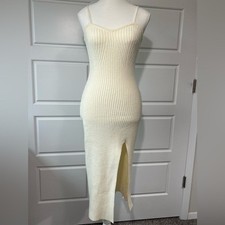 NWOT Cider Cream Knit Bodycon Midi Spaghetti Strap Pencil Dress Large