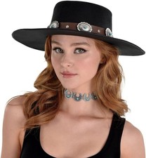 Black Western Cowboy Hat Wide Brim Fancy Dress Halloween Adult Costume Accessory