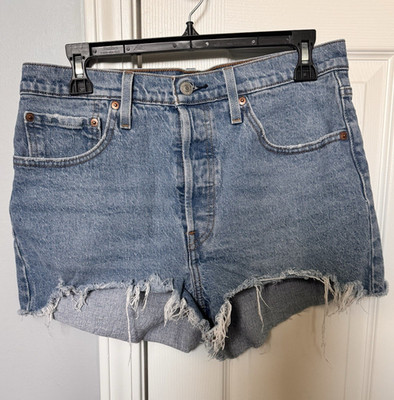 Levi s 501 Women s High Rise Denim Cut-Off Shorts Button Fly W30 Blue