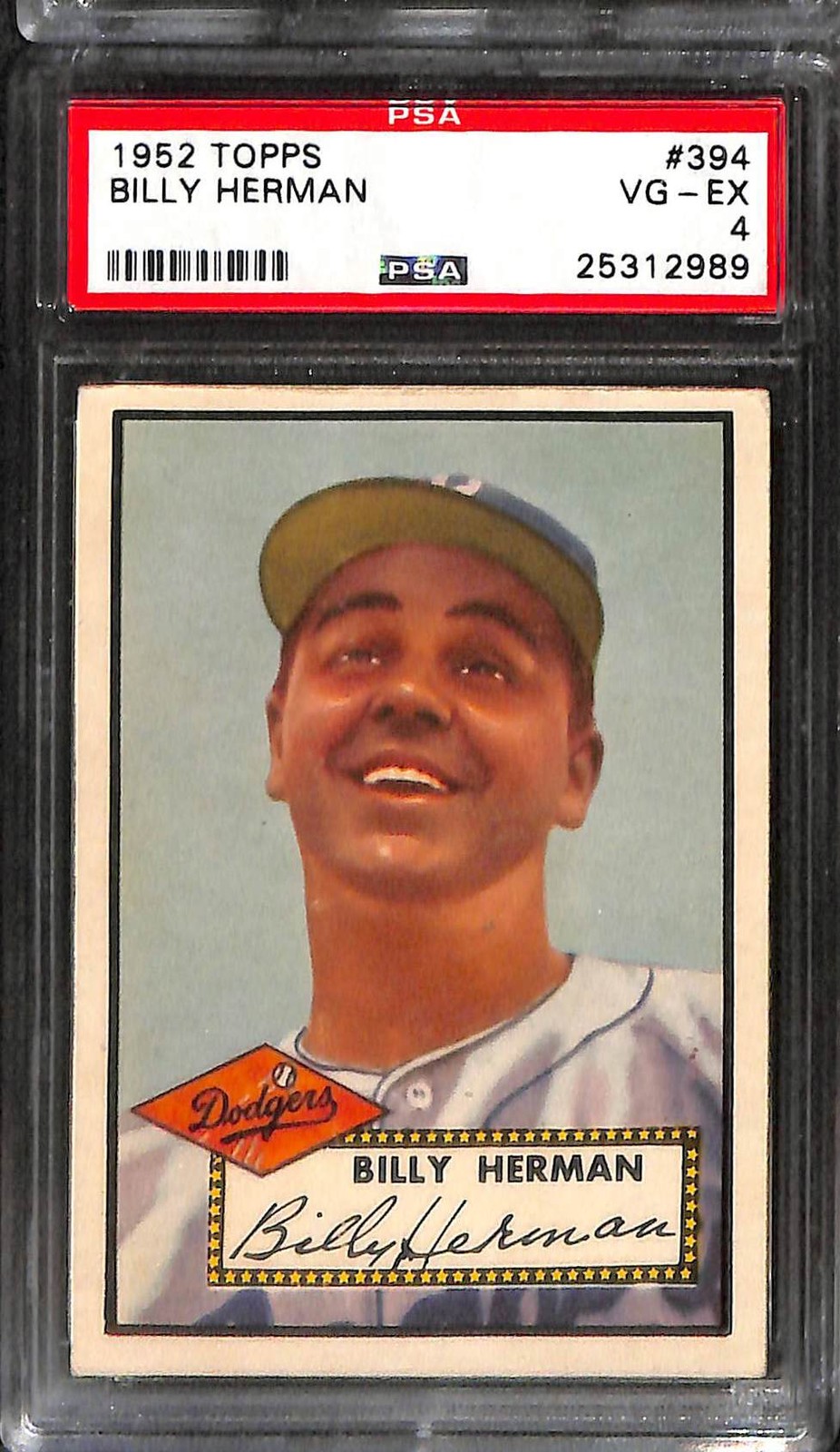1952 TOPPS #394 BILLY HERMAN PSA 4 VG-EX 25312989 
