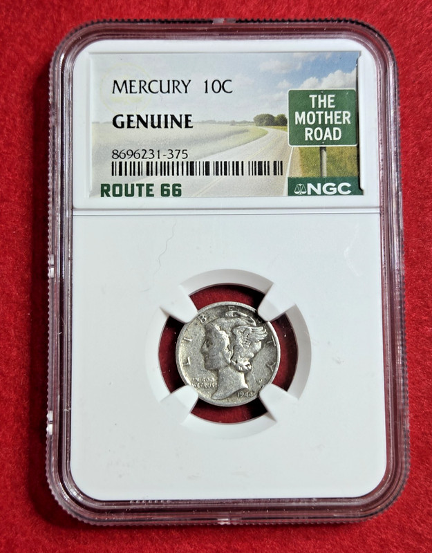 1944-S Mercury Dime 10C 90% Silver NGC Genuine Route 66 The Mother Road