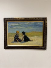 EDWARD HENRY POTTHAST SIGNIERT GERAHMTES ÖLGEMÄLDE AN BORD STRANDSZENE