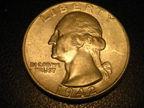 1942-P 90% Silver Washington Head Quarter AU