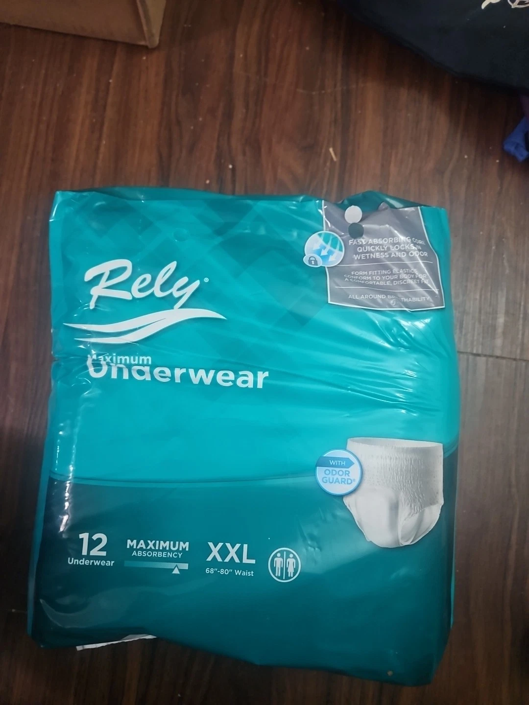 RELY Unisex Maximum Underwear Size XXL 68”-80” waist 20 Count Adult Diapers