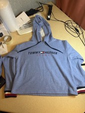 Tommy Hilfiger Jumper Womens Medium Blue Pullover Sport Logo Cotton Spellout