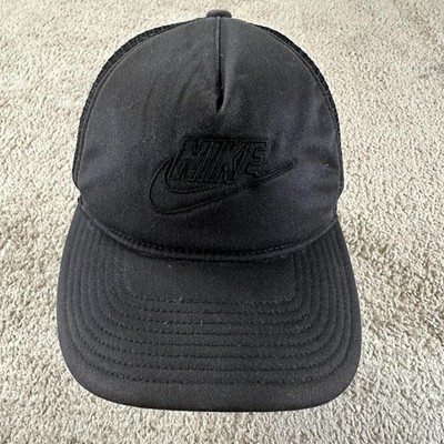Nike Hat Cap Snap Back One Size Black Trucker Mesh Embroidered