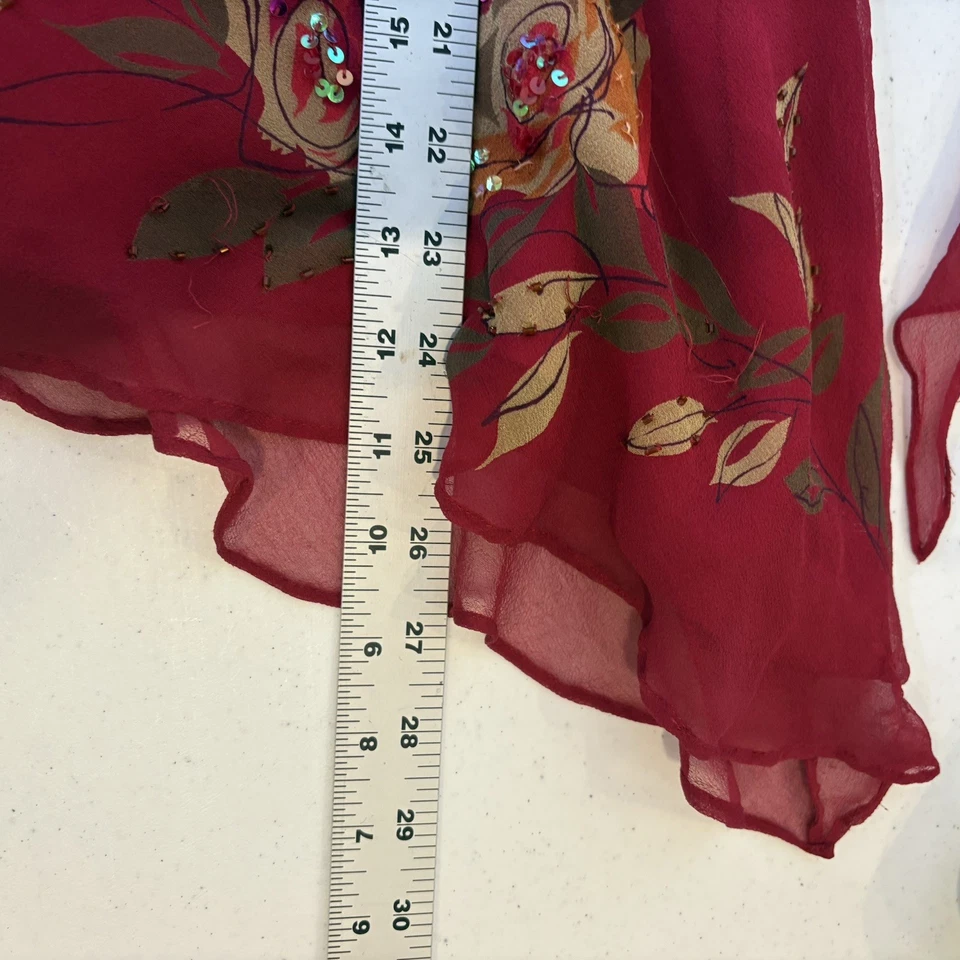 Top túnica de seda Y2K Robbie Bee para mujer 10 rojo asimétrico cuentas caprichoso hada Foto 4 de 4