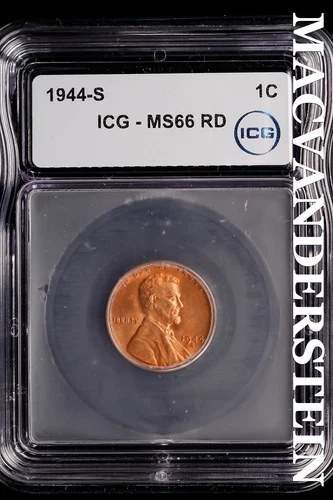 1944-S Lincoln Wheat Cent-ICG MS 66 RD Choice Gem BU No Reserve #SLL635