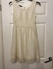 Fashion Union Ivory Lace Fit & Flare Knee Length Dress Sleeveless Round Neck 10