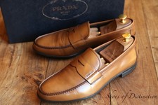 Prada Tan Brown Leather Shoes Penny Loafers Men's UK 8 US 9 EU 42 Italian Made