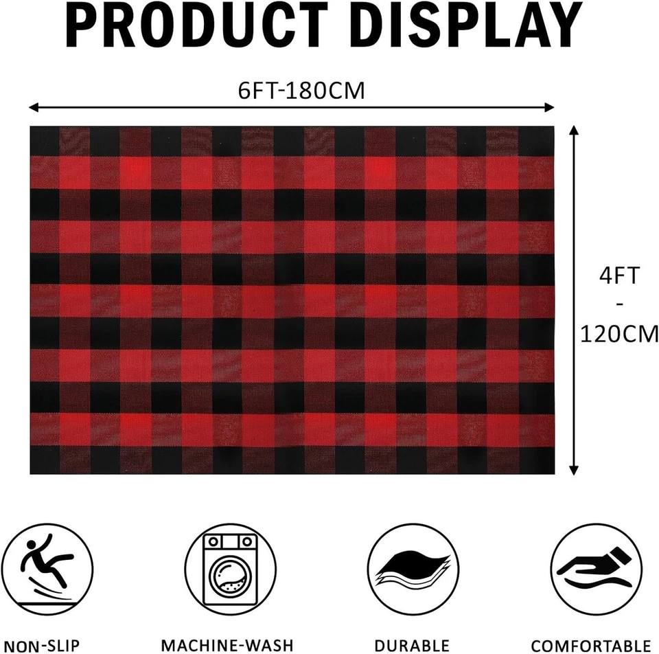 Alfombra de granja de entrada 4'x6' negra roja búfalo algodón a cuadros Foto 4 de 4