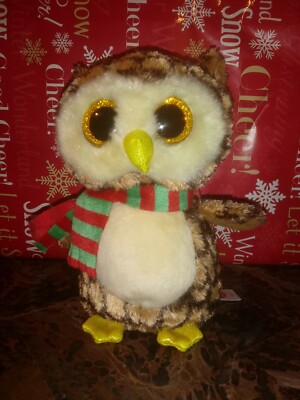 Ty Christmas Winter WISE -Brown/Beige Holiday Owl 6” Beanie Boo