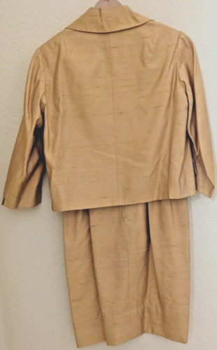 Vintage Dynasty Hong Kong 2 pc Silk Yellow Gold Metallic Dress & Jacket Size 8/M - Picture 2 of 12