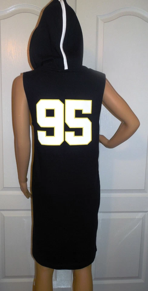 Women's Small Black Sporty Sleeveless Sweatshirt Hoodie Dress Pullover Cover-up - Image 3 of 4