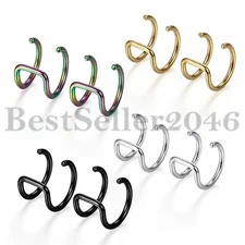 2pcs Men Women 16G Stud Earrings Non-piercing Fake Nose Ring Clip-on Cartilage