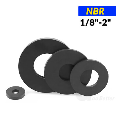 #ad BLACK NBR RUBBER FLAT ROUND RING WASHER SEAL GASKETS 1 8” 2” OD $107.16