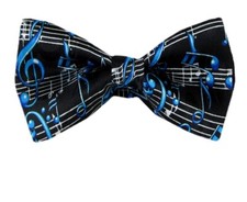 Men's Musical Notes Pre Tied Novelty Bow Tie Black Blue Music Fun Party Occasion