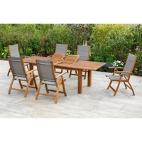 Merxx GartenmöBel Acapulco Set 7Tlg. 6 Klappsessel + 1 Doppelausziehtisch Natur