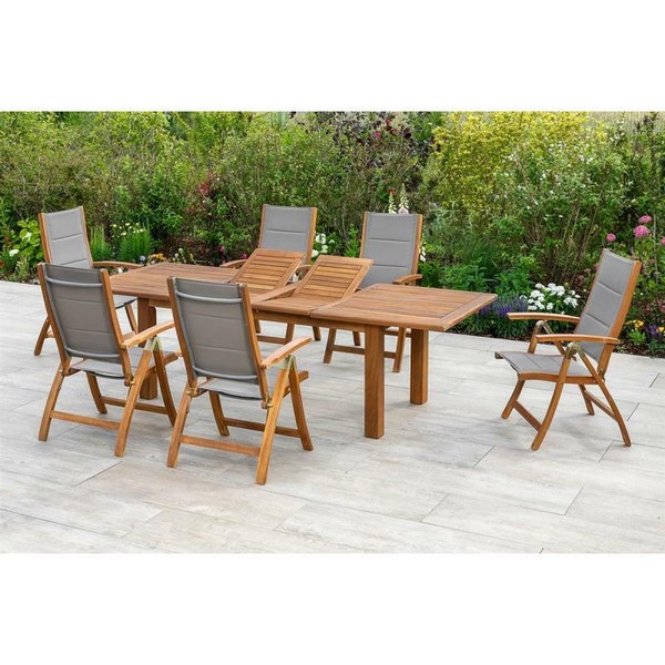 Merxx GartenmöBel Acapulco Set 7Tlg. 6 Klappsessel + 1 Doppelausziehtisch Natur-image
