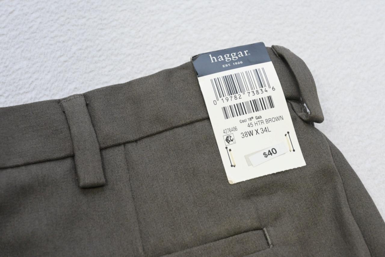 Haggar Golf Pants Cool18 Pro Classic Fit Pleated Brown Mens Size 38 x