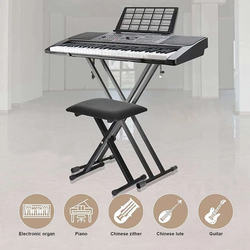 Adjustable Music Keyboard Stand Portable Piano Stool X-Shaped Bench Seat Set AU - Picture 13 of 21