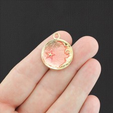 4 Crescent Moon Gold Tone Enamel Charms - GC1406