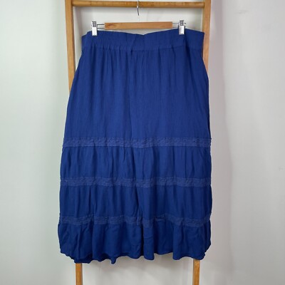Katies Maxi Skirt Womens 18 Blue Crinkle Lace Trim Pull On A-Line Bohemian NWT