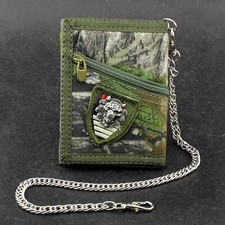 Men's Boy's Army Camouflage Trifold wallet Card Purse with safty Chain