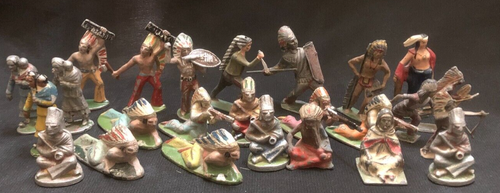 Lot 35 petits soldats figurines indiens cowboys Quiralu Bon