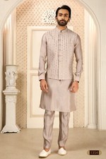 3 Pc Indian Mens Designer Traditional Wedding Ethnic Wear Kurta Payjama Jacket
