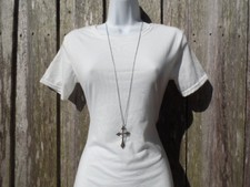 Collar Cruz Plateado Liso Colgante Largo Moda Para Mujer Damas Cadena Crucifijo