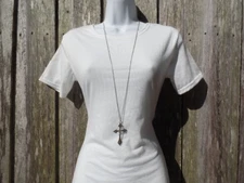 Plain Silver Cross Necklace Long Pendant Fashion Women's Ladies Chain Crucifix