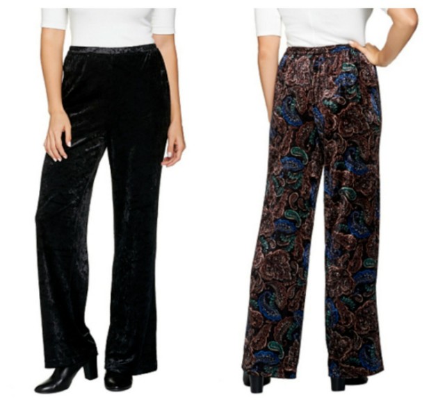 JOAN RIVERS CHIC BLACK LENGTH PULL ON CRUCHED VELVET PANTS Sz XS NEW