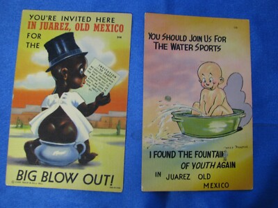 Lot Of Two Vtg Funny, Naughty, Adult,  ''JUAREZ, OLD MEXICO''   Linen Postcards