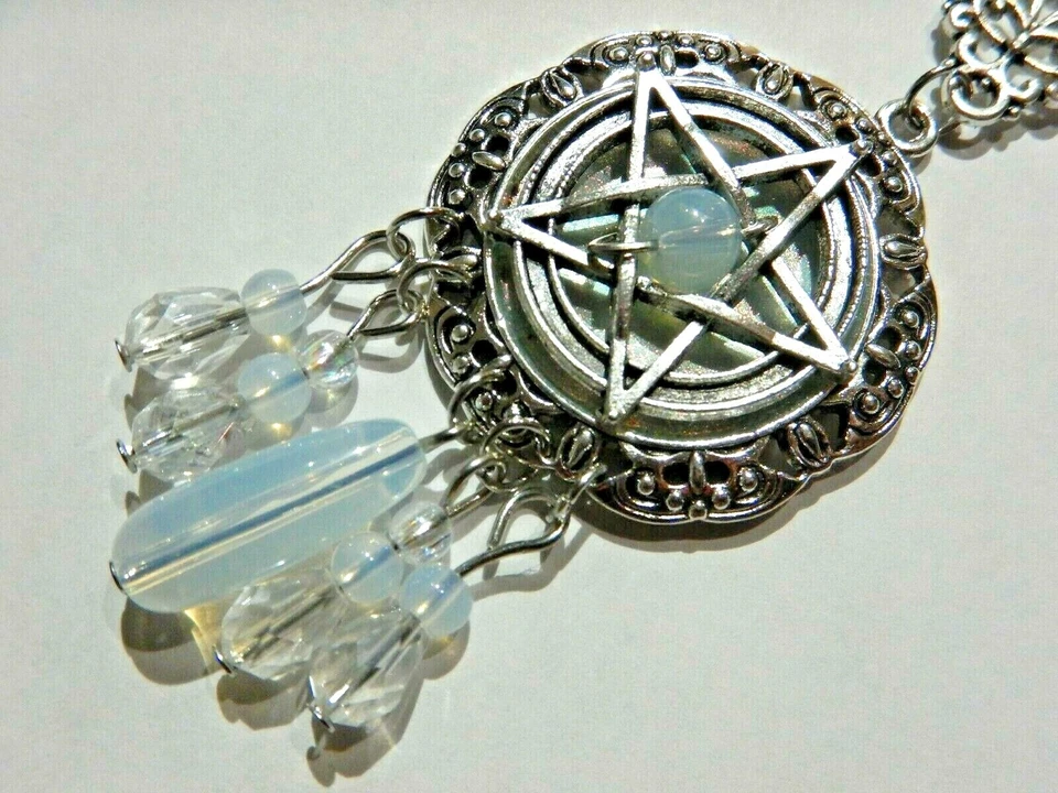 PENTAGRAM & OPALITE 串珠巫术吊坠项链女巫哥特式护身符 6C — 第 2/4 张图片